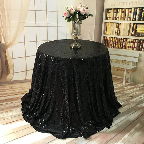 Sparkly Black Sequin Tablecloth - Round 70-Inch - TRLYC