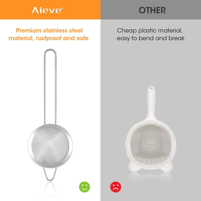 Aieve Fine Mesh Strainer, Tea Strainer Stainless Steel Sieve Bar Strainers Tea Filter Small Strainers Fine Mesh Cocktail Strainer(2 Pack)