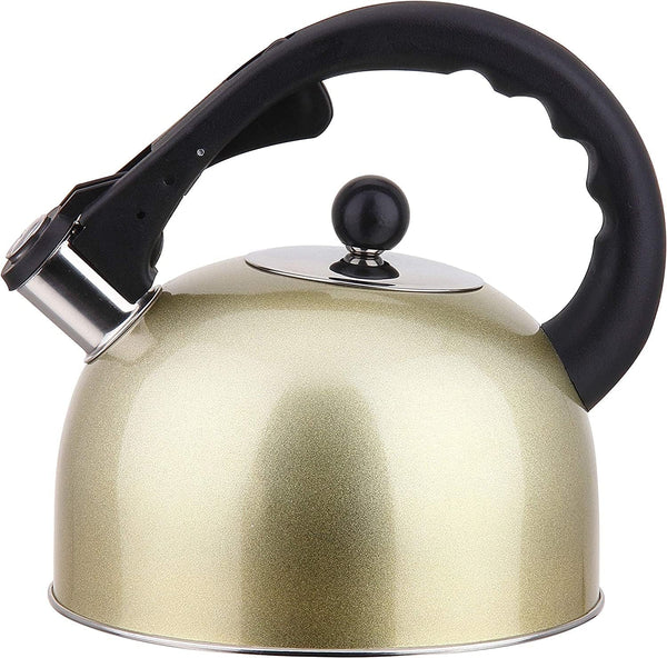 YBM Home Stainless Steel Stovetop Whistling Tea Kettle 3L with Handle, Induction Compatiable - Gold