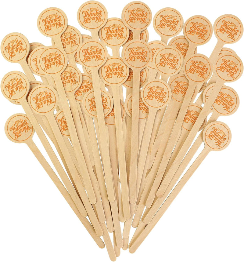 100pcs Coffee Stirrers Stir Sticks 7 Inch Wooden Coffee Stir Sticks with Merry Christmas Round Handle Disposable Biodegradable Coffee Stirrers Wood for Stirring Coffee Cocktails Milk Honey