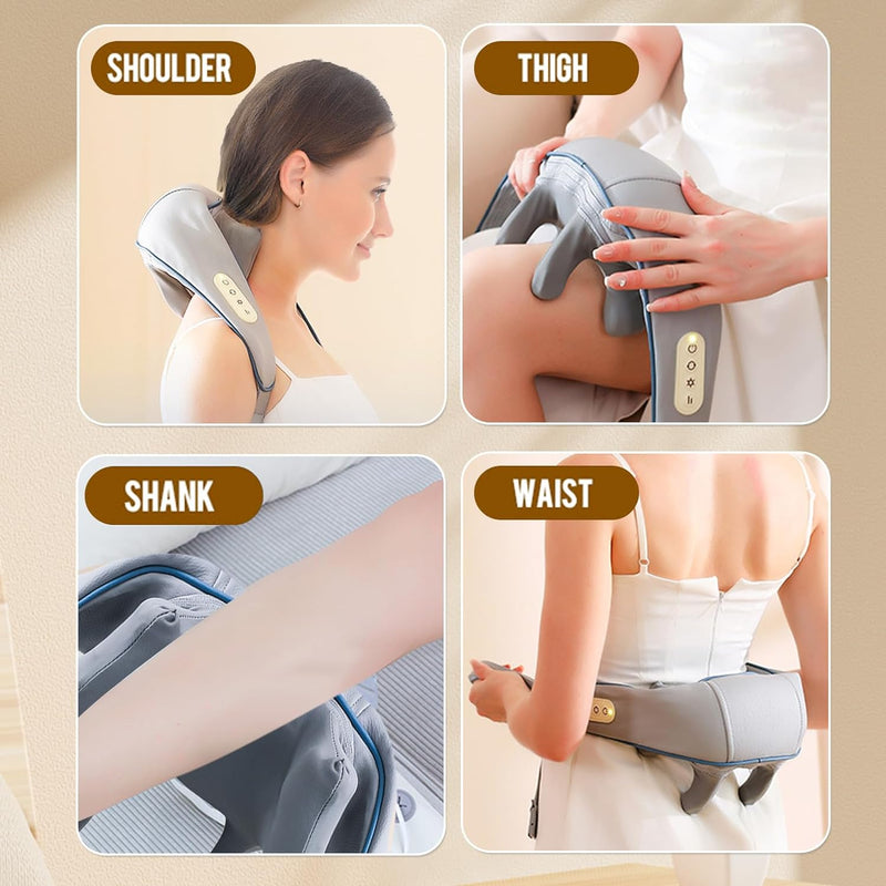 Electric Neck Massager With Heat - Neck and Shoulder Massagers For Pain Relief Deep Tissue 5D Simulate Human Hand Grasping and Kneading Neck Headrest Back Massager For Muscle Relaxation Gift(Gray)