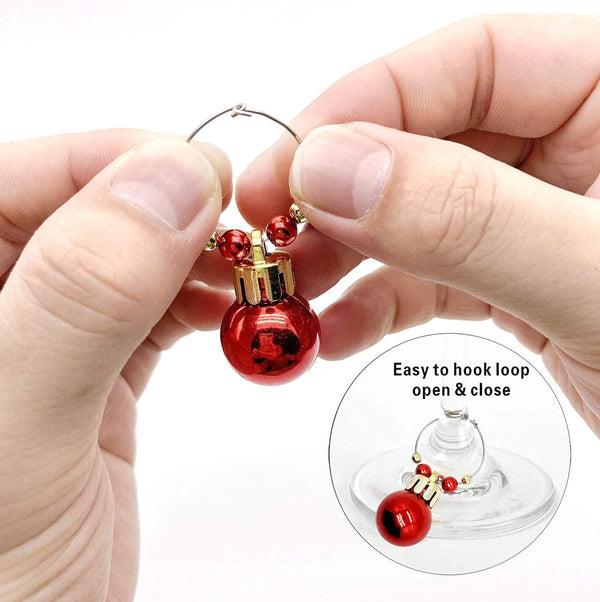 Wine Glass Charms Christmas Themed 8 Colors Ball Ornaments Wine Glass Markers Tags for Stem Glasses Wine Drinker Gift Wine Tasting Party Favors Decorations