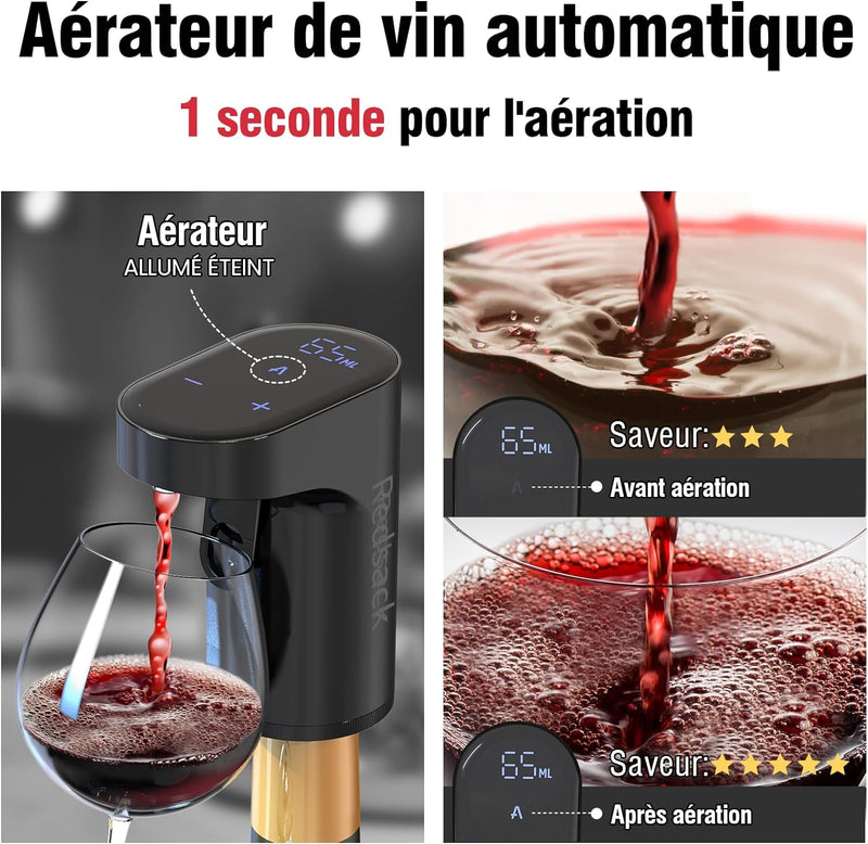 Redsack Electric Wine Decanter Aerator Dispenser Pourer Pump Soju & Whiskey Adjustable quantity Liquor Accessories Wine Pump for Perfect Pouring Aerating Easy to Use Wine Dispenser for Home Bar(black)