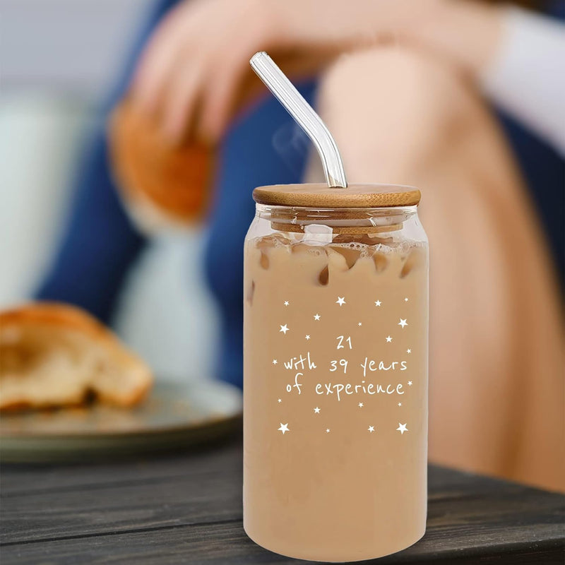 Break Up, Divorce Gifts For Women - Get Well Gifts For Women After Surgery, Feel Better Gifts - 16 Oz Coffee Iced Glass Cup With Bamboo Lid And Straws - At Least You Dont Have To Wear A Cone Can Glass