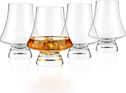 LUXBE - Bourbon Whisky Crystal Glass Snifter, Set of 4 - Narrow Rim Tasting Glasses - Handcrafted - Good for Cognac Brandy Scotch - 9-ounce/260ml