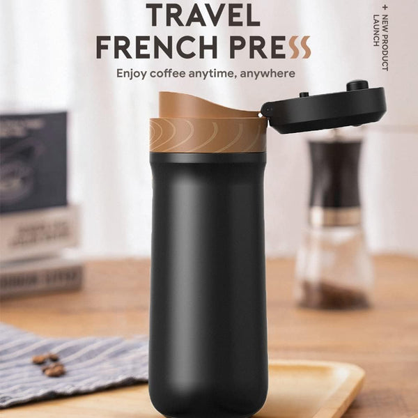 Sesama Classic Portable French Press Coffee Mug 12 oz with Carry Loop, Stainless Steel French Press Coffee Maker, BPA Free Great for Camping and Travel