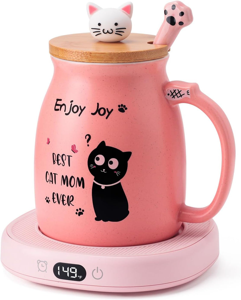 Bsigo Coffee Mug Warmer & Cute Cat Mug Set, Candle Mug Warmer for Home & Office, Electric Smart Coffee Warmer for Desk, Beverage Tea Coffee Cup Warmer with 3-Temp Settings, 8H Auto Shut Off, Blue