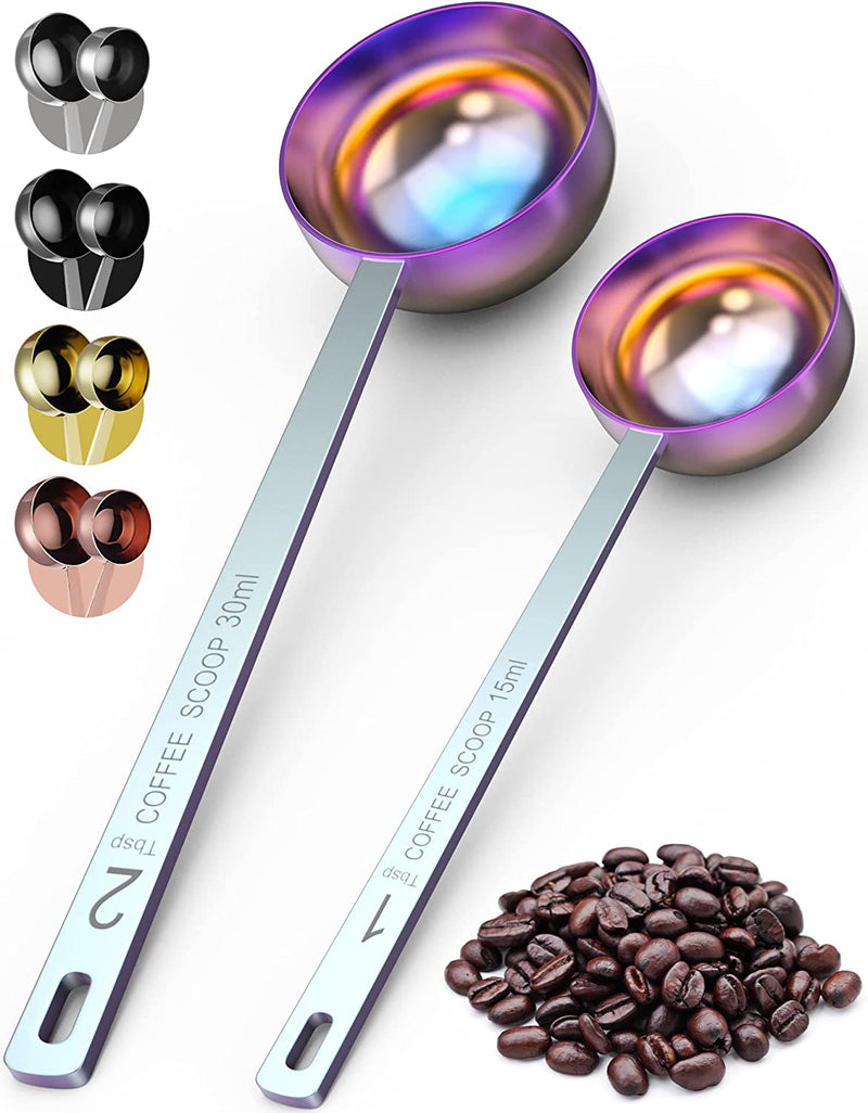 Orblue Premium Coffee Scoop Set - 1 Tbsp (15ml) & 2 Tbsp (30ml) Measuring Tablespoon - Stainless Steel Coffee Measuring Spoon and Scooper with Long Handles - Pack of 2