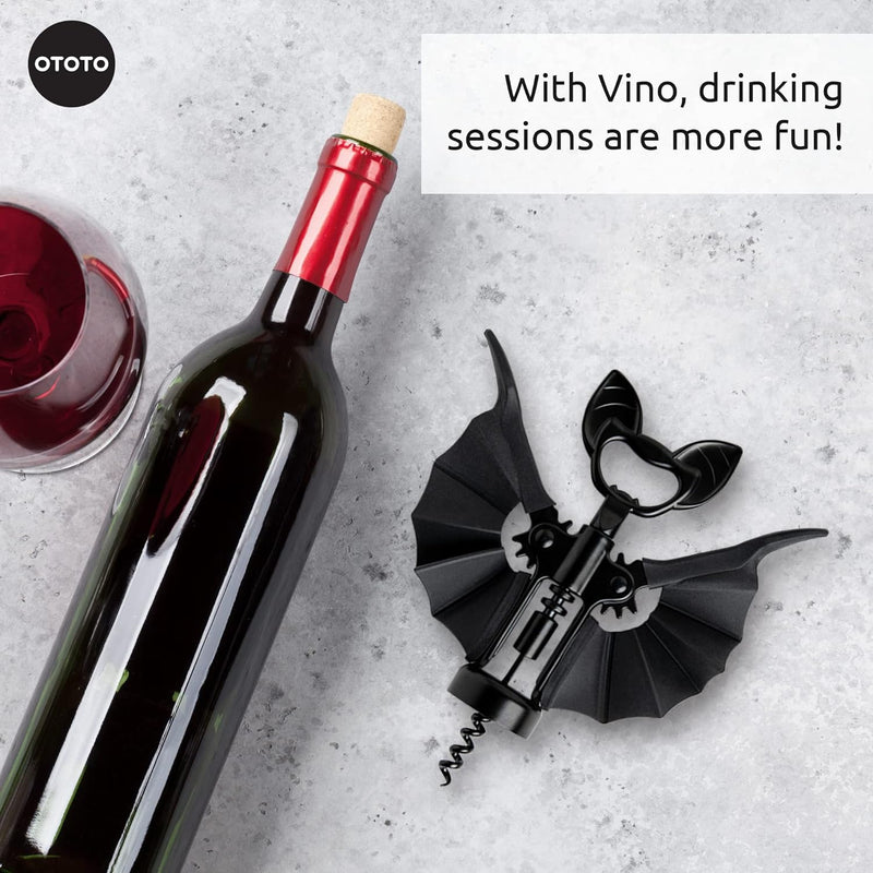 OTOTO Vino Spooky Bat Wine Opener - 2-in-1 Wine & Beer Opener, Corkscrew & Bottle Opener - Wine Accessories & Gifts for Wine Lovers