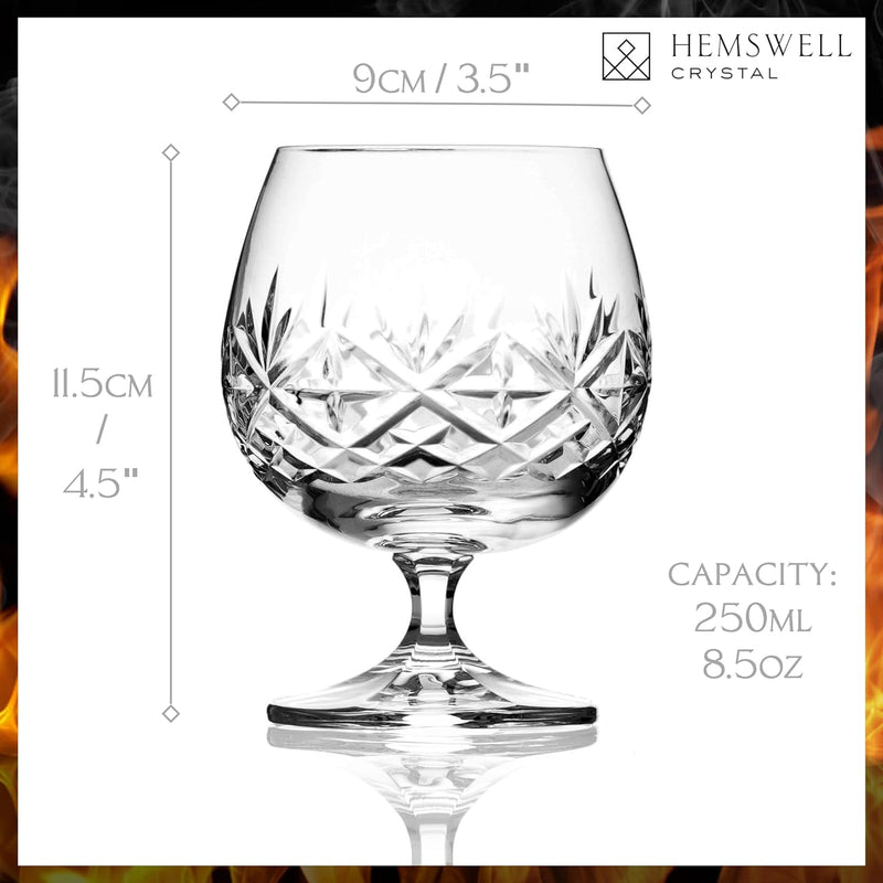 Hemswell Crystal Brandy Snifter Single Cognac Glass - Small Brandy Snifters for Brandy or Whiskey - Elegant and Exquisite Cognac Balloon Glass Crystal 8.5oz - Glenrigg Design