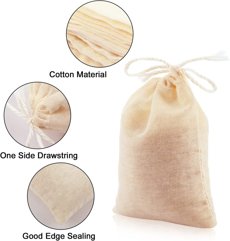 Boao 50 Pieces Cheesecloth Bags for Straining Reusable Empty Tea Bags Soup Bags Spice Bags for Cooking Cold Brew Coffee Bags Muslin Strainer Bags, Beige (4 x 3 Inch)