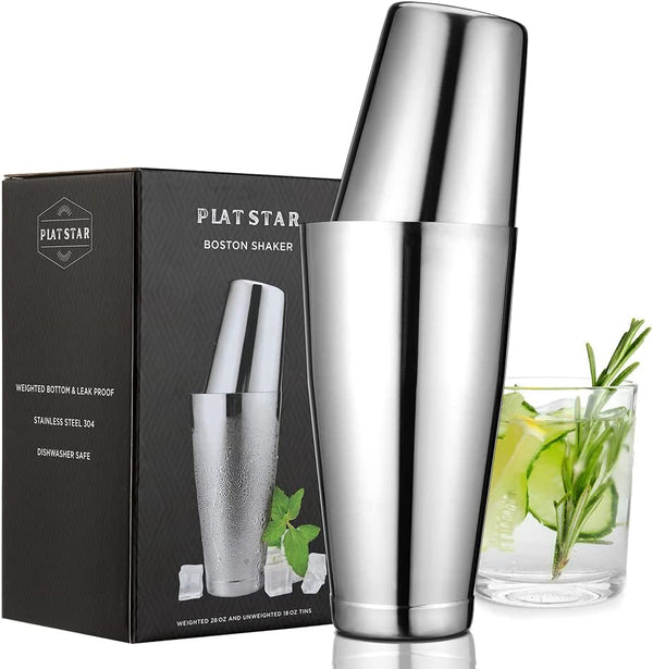 Boston Cocktail Shaker, Bar Bartender Shaking Tins Weighted 28oz Unweighted 18oz for Bartending, Martini Shakers Stainless Steel for Drink | Boston Shaker Set | Silver, by Plat Star