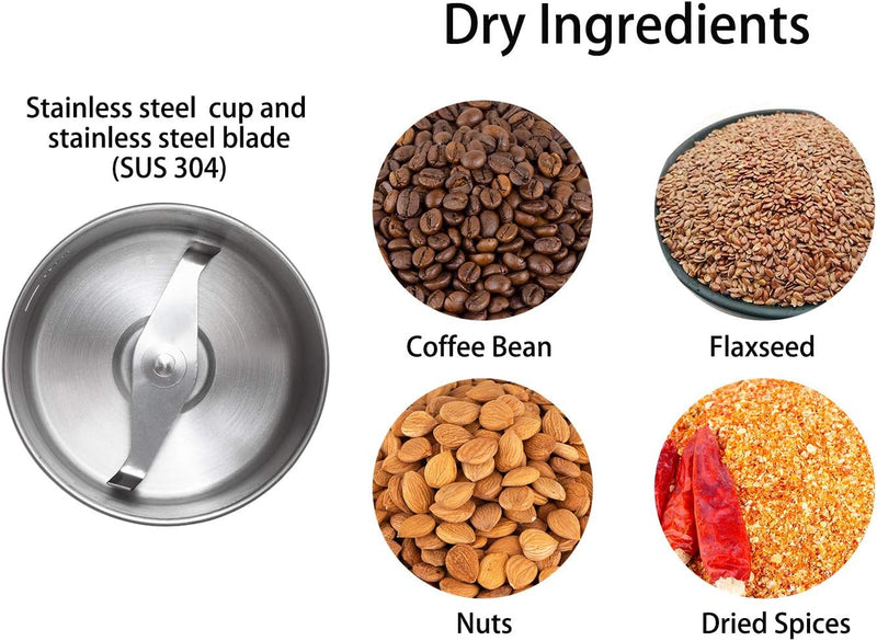 DR MILLS DM-7451 Electric coffee grinder, Coffee Bean Grinder Electric Dried Spice, nut, herb Grinder, detachable cup, Dishwashable, SUS304 stianlees steel