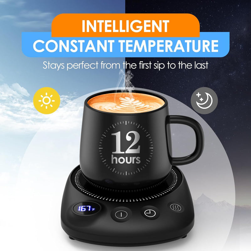 Coffee Mug Warmer - Fastest Heating & Highest Temperature, Coffee Cup Warmer for Desk Auto Shut Off, 4 Temp Settings & 1-12H Timer, Smart Electric Beverage Warmer for Coffee, Tea, Water, Milk and Coco