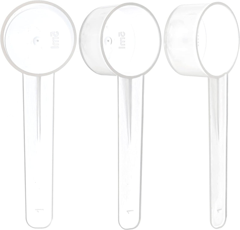 3 Measuring Spoons Set with Short Handle - 1 Teaspoon (5 ML) Clear Plastic Scoops for Creatine, Coffee, Grains, Spices, Powders, and Other Dry Goods, BPA Free, Kitchen Tools Measure, Fits in Jars