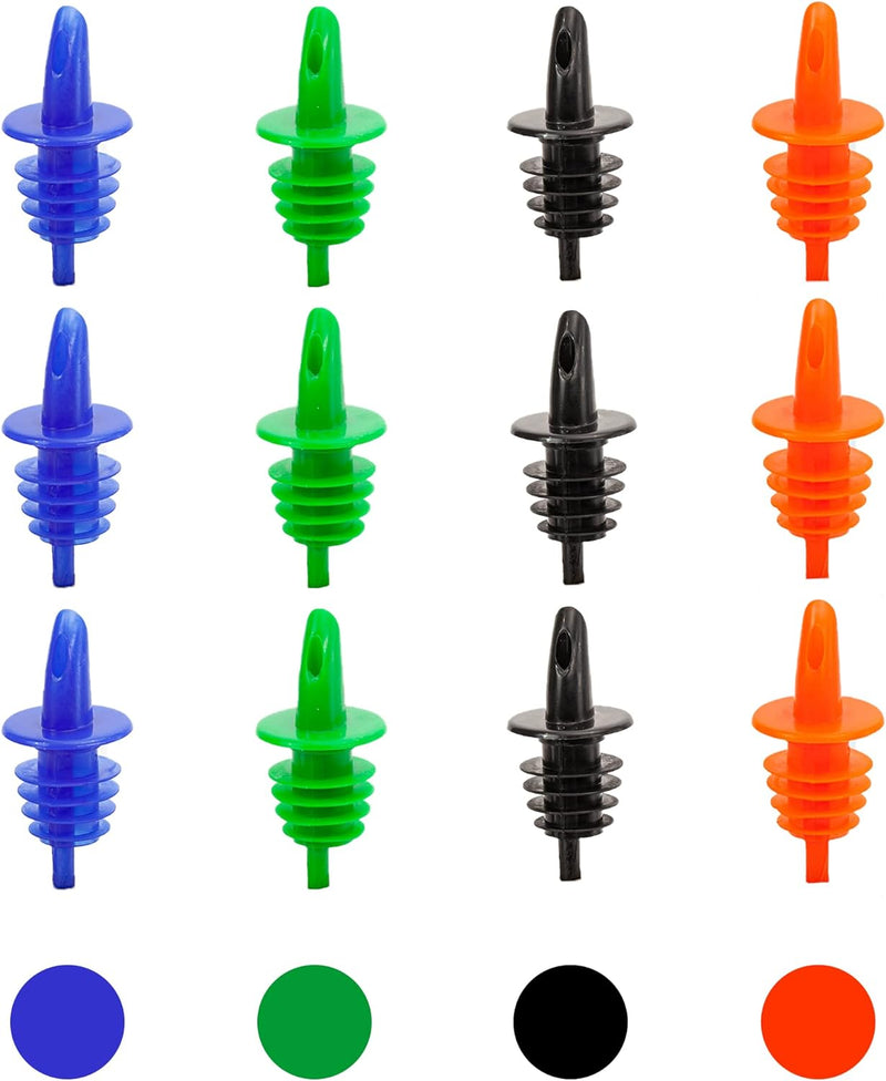 EHOMEA2Z Plastic Liquor Bottle Pourers Color Variety - 12 Pack Classic Bottle Pourers for Alcohol, Leak-Proof, Dishwasher-Safe Pour Spouts for Liquor Bottles