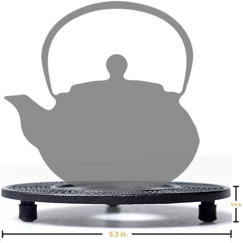 suyika Cast Iron Mat with Rubber Pegs/Feet for Japanese Tea Kettle Cast Iron Teapot Black Trivet 5.3in