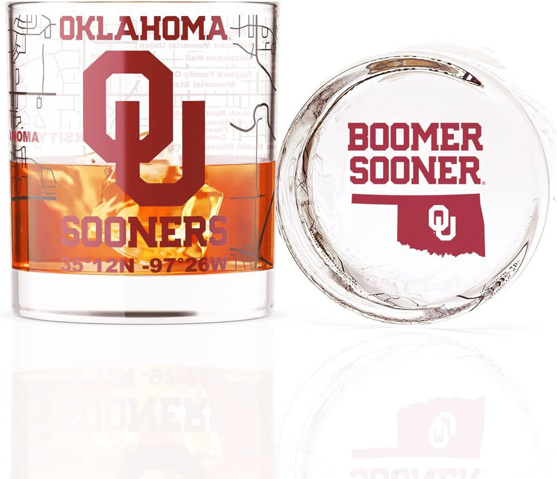 The University Of Alabama Whiskey Glass Set (2 Low Ball Glasses) - Contains Full Color Alabama Logo & Campus Map - Alabama Gift Idea for College Grads & Alumni - College Cocktail Glassware