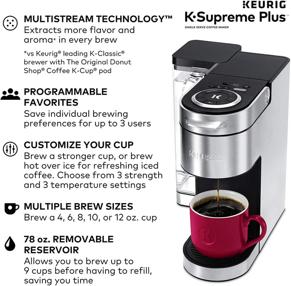 Keurig® K-Supreme Plus Single Serve K-Cup Pod Coffee Maker, MultiStream Technology, Stainless Steel