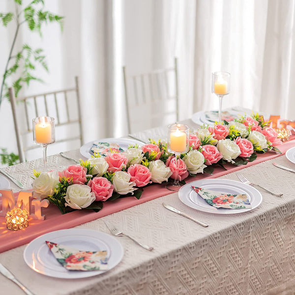 Artificial Flower Table Decorations for Wedding - 6pcs Pink  White Arrangement Set