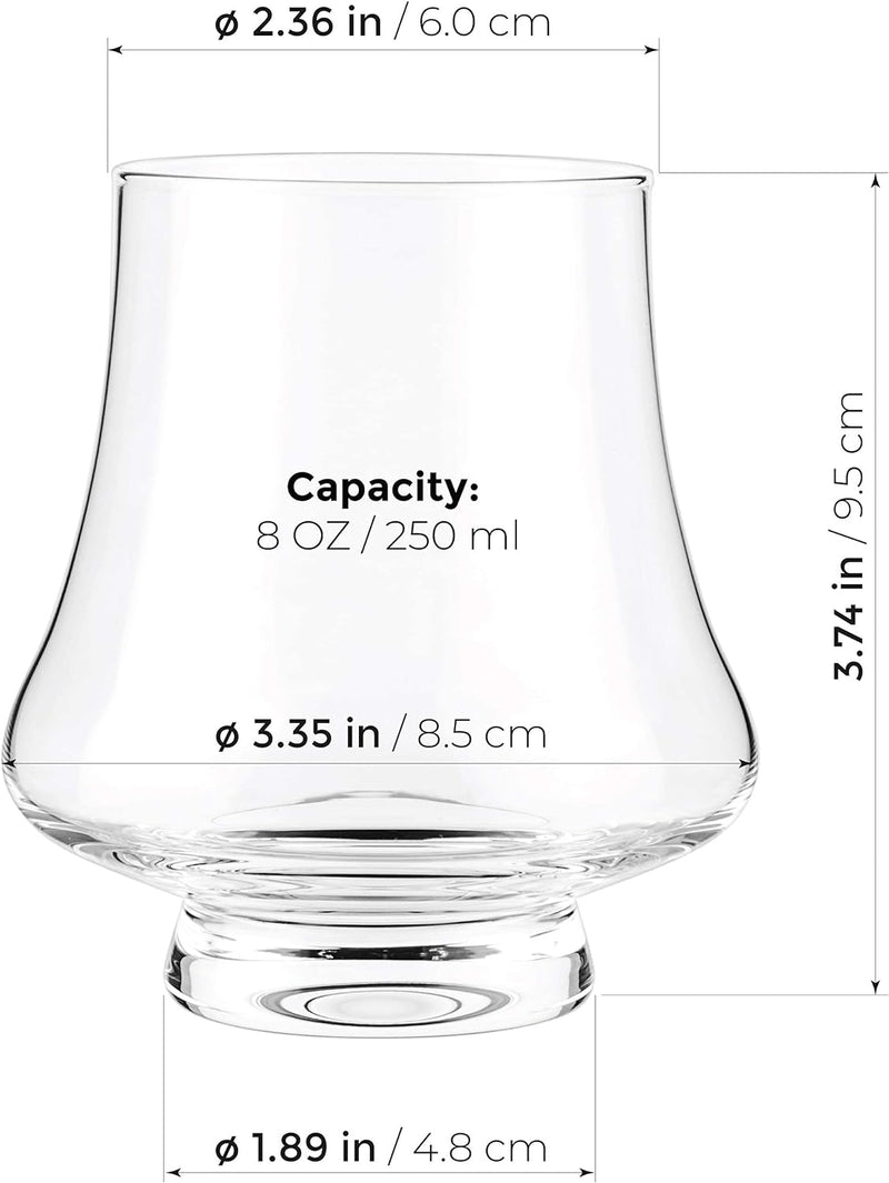 LUXBE - Bourbon Whisky Crystal Glass Snifter, Set of 4 - Wide Tasting Glasses - Handcrafted - Good for Cognac Brandy Scotch - 9-ounce/260ml