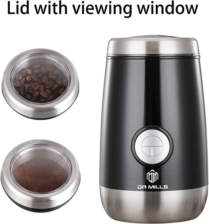 DR MILLS DM-7445 Coffee Grinder Electric Grinder Spice and Herb Grinder, Blade & cup made with SUS304 stianlees steel food grinders electric