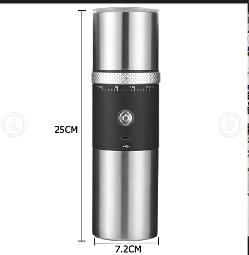 Electric Conical Burr Coffee Grinder Mni Portable Cordless Rechargeable Espresso Travel Coffee Bean Grinder Stainless Steel Coffee Maker with 15 Fine to Coarse Grind Settings Christmas Gift (Black)