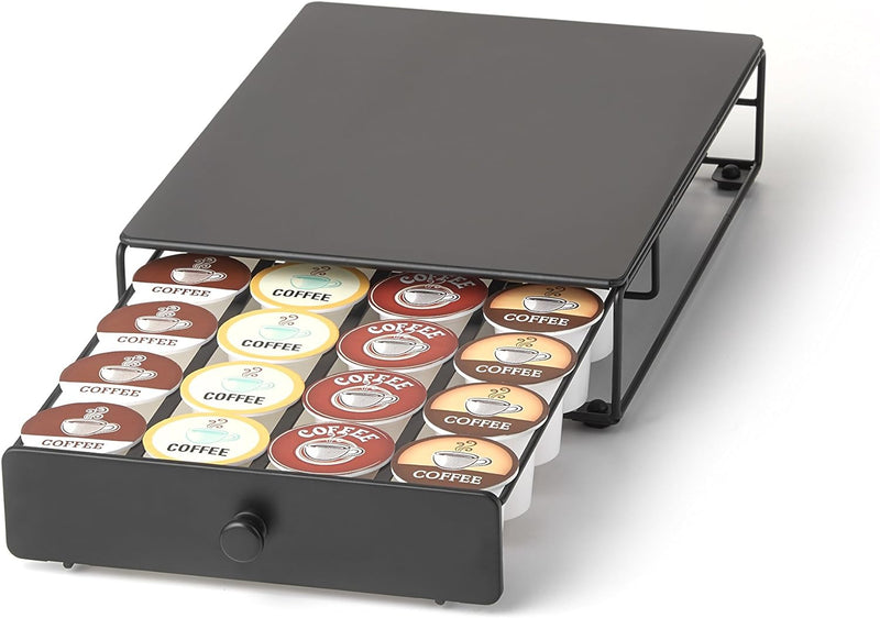 Nifty Coffee Pod Mini Drawer – Black Finish, Compatible with K-Cups, 24 Pod Pack Holder, Non-Rolling, Under Coffee Pot Storage, Sliding Drawer, Home Kitchen Counter Organizer