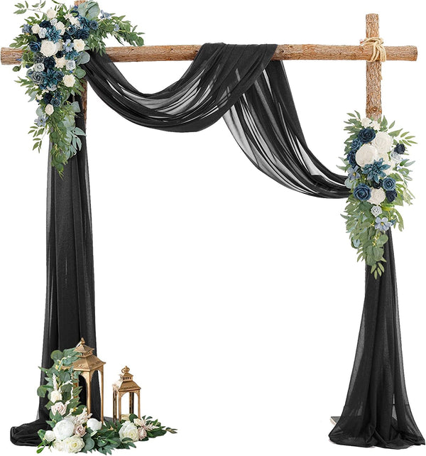 PARTISKY Wedding Arch Draping Fabric 19FT 1 Panel Black Wedding Arch Drapery Sheer Curtains for Backdrop Wedding Arch Decorations for Ceremony Stage Reception Banquet Party（1 Panel）, Black