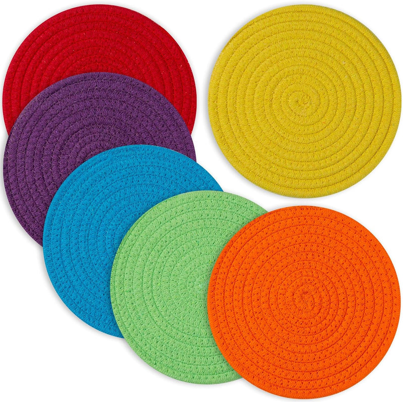 Trivets for Hot Pots and Pans 8 inches 5 Pcs, Trivet for Hot Dishes, Hot Pads for Kitchen Table, Large Coasters Cotton Mat to Protect Counter, Cooking Potholder Set (Blue, 5)