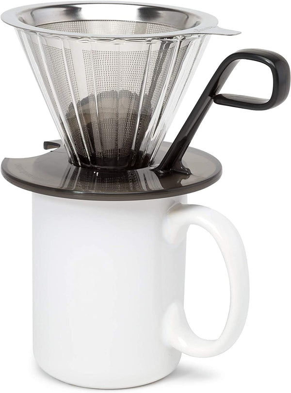 Primula Seneca Pour Over Coffee Maker Removable Ultra Fine Micro Mesh Stainless Steel Filter, 4.8 x 4.8 x 4.8 inches, Black