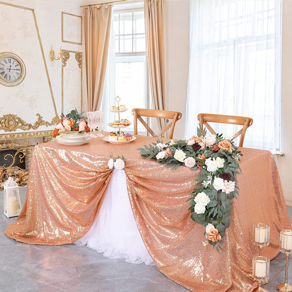 Rose Gold Sequin Tablecloth - 50x80 Inch Shimmer Overlay for Christmas Wedding or Party