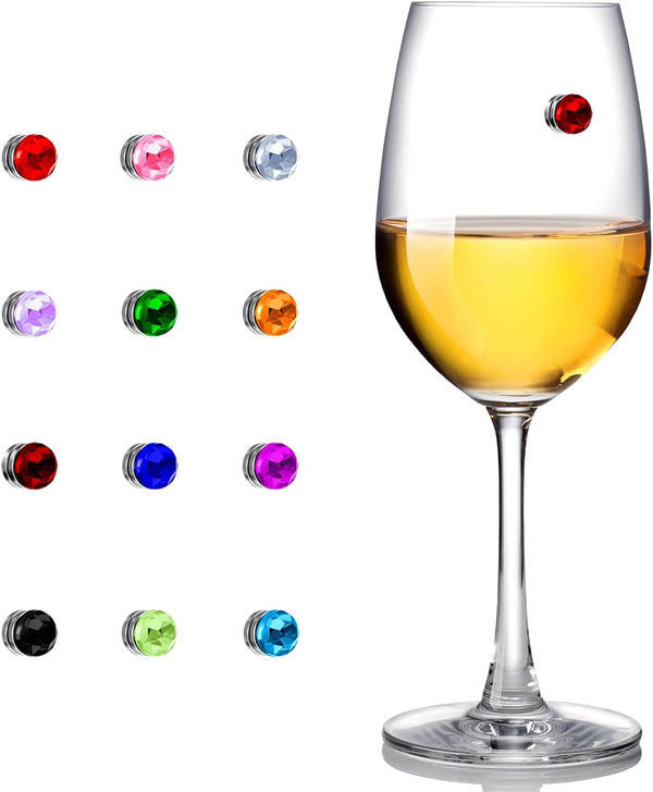 12 Pieces Wine Charms for Stemless Glasses Colorful Crystal Magnetic Drink Markers Wine Glass Charm Identifiers for Drinks Bar Party Wine Glass Champagne Flutes Cocktails, Martinis