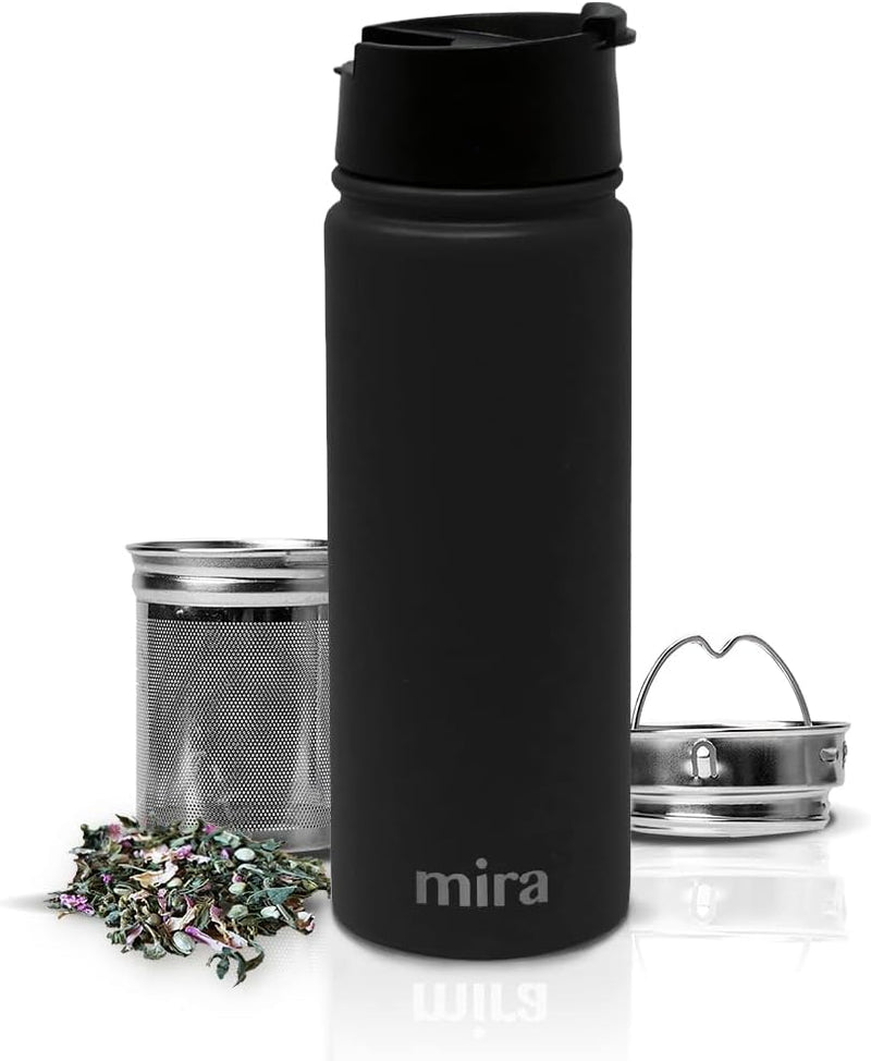 MIRA Stainless Steel Insulated Tea Infuser Bottle for Loose Tea - Thermos Travel Mug with Removable Tea Infuser Strainer-18 oz, Pearl Blue