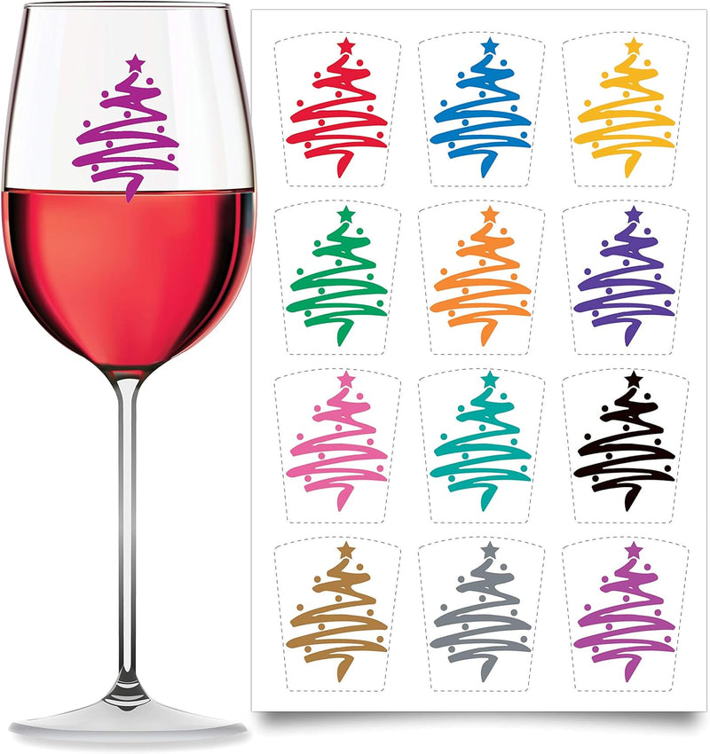 Drink Markers 12pc - Holiday Reuseable Static Cling Sticker Decals (Ugly Sweater)