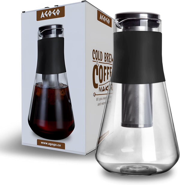 Cold Brew Iced Coffee Makers with Metal Filters Silicone Non-slip Grip Carafe 1600ml