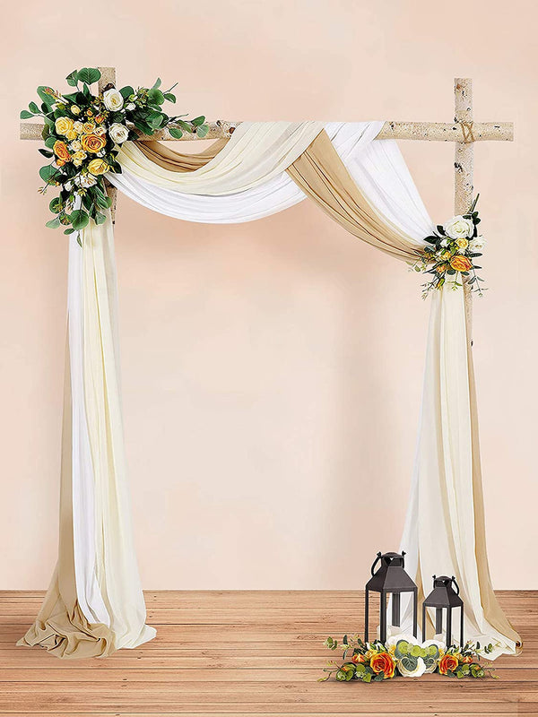 Wedding Arch Backdrop Curtain - White Sheer Chiffon Panels 6 Yards Nude and Cream Party Drapes for Decoration