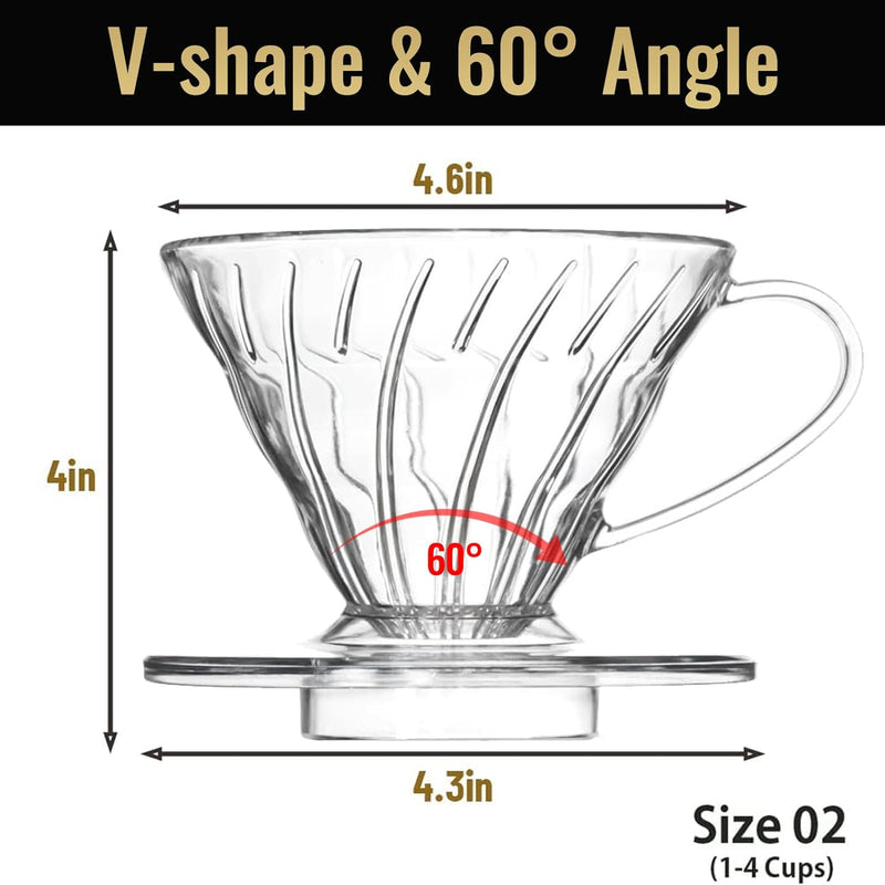 DailyRest V 02 60° Cone Plastic Coffee Dripper, 1-4 Cups, Pour Over Coffee Maker, Reusable Coffee Filter Cup, Slow Brewing Accessories for Home, Cafe, Restaurants