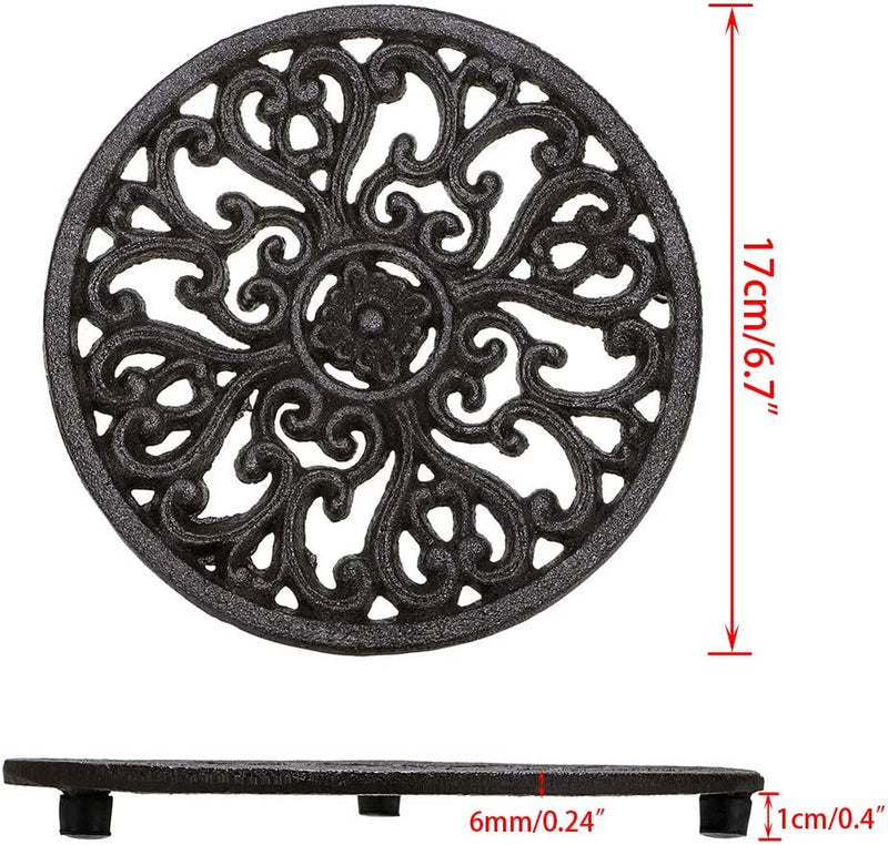 Sumnacon 1Pcs Round Cast Iron Trivet - 6.7 Inch Heat Resistant Iron Trivet for Hot Dish Pot Pan Plate Teapot, Rustic Cast Iron Hot Dish Plate Holder for Kitchen Dining Table Countertop Cooktop