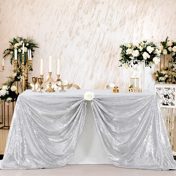 Silver Glitter Sequin Tablecloth - ChristmasWedding Decor - 90x132 Inches