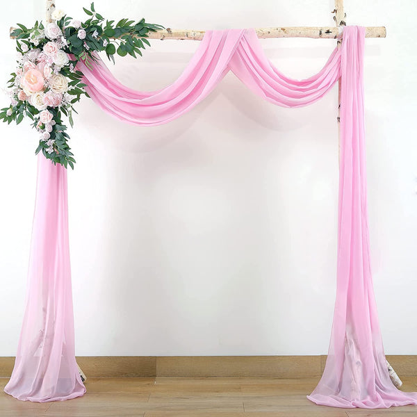 PARTISKY Wedding Arch Draping Fabric, 1 Panel 18FT Pink Sheer Backdrop Curtain Chiffon Fabric Drapes Arbor Drapery Wedding Ceremony Reception Swag Decorations