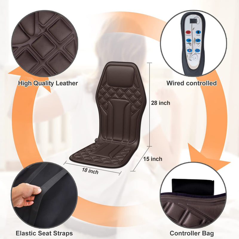 Vibration Back Massager with Heat,Massage Chair Pad to Release Stress and Fatigu,9 Vibration Massage Nodes & 2 Heat Levels, Chair Seat Massager for Home Office, Gifts for Women/Men,PU Leather