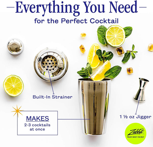 Nuvantee Cocktail Shaker Set，24 oz Martini & Drink Mixer w/ Built in Strainer, Measuring Jigger, Home Bartending Kit, Stainless Steel Martini Shaker