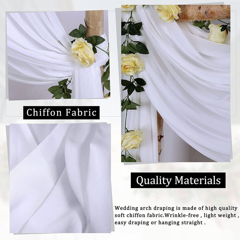 White Wedding Arch Drapes - 3 Panels Chiffon Fabric Sheer Curtains for Party Ceremony Decor
