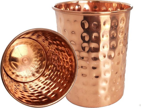 A American Ayurveda Hand Crafted Premium Quality Unlined 99% Pure Copper Cups Glasses Moscow Mule Tumbler Minimalist Design (2 pack, 99% Pure Copper Hammered Finish)