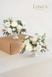 Wedding Centerpiece Flower with Vase for Ceremony/Reception Tabletop Mantel Archway Aisle, Set of 2|White & Sage