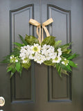 Fancyhoney Artificial Floral Swag Flowers for Wedding Arch, Spring Greenery Door Swags, Decorative Green Swag for Wedding Ceremony, Welcome Sign Flowers Coneflower & Hydrangea(32 Inch, White)