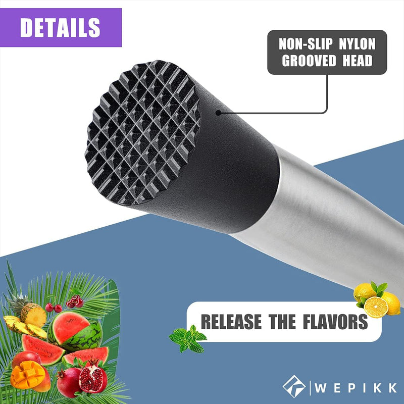 Wepikk Cocktail Muddler Stainless Steel 8 Inch Fruit Ice Crusher Bar Tools Bartender Set 1 Pcs for Mojito Mint and Other Fruit Based Drinks