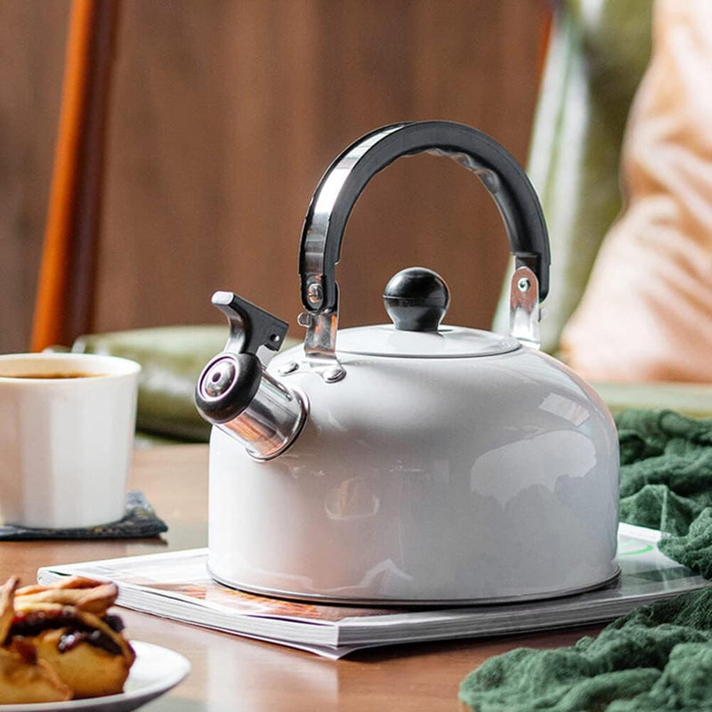 Tea Kettle Stovetop Whistling Teapot Stainless Steel Tea Pots for All Stovetop with Ergonomic Handle - 3 Quart Whistling Teapot Water Boiling Kettle Automatic for Drinking Coffee (White)