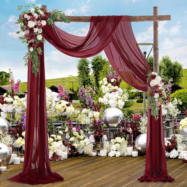Wedding Arch Draping Fabric Panel - 18FT Burgundy Sheer Backdrop Curtain for Ceremony Decor